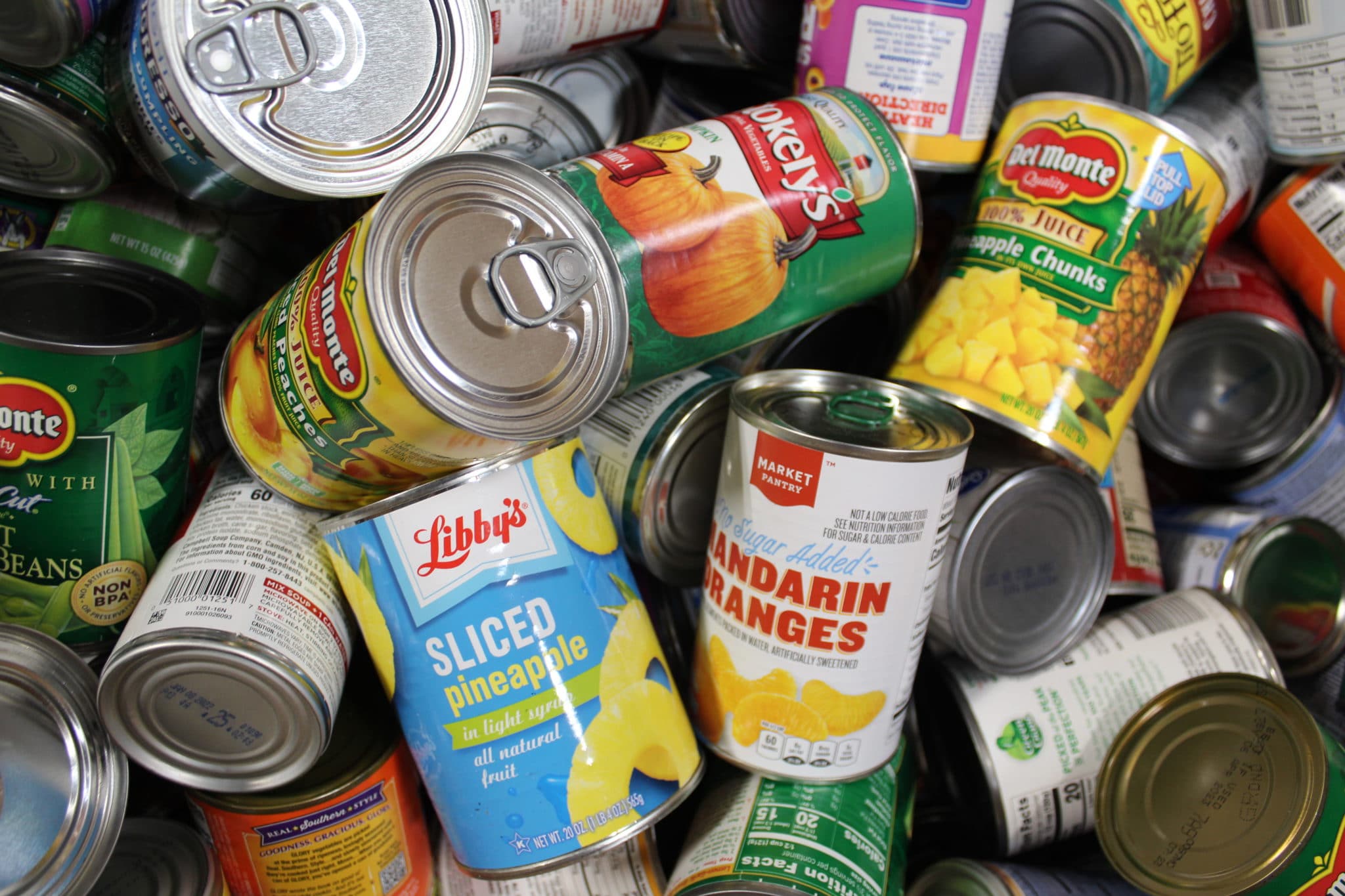 a pile of canned food