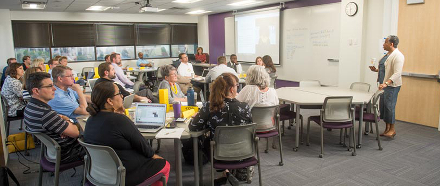 a group of people in a room