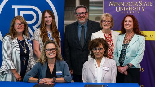 Representatives from Riverland Community College and Minnesota State Mankato posing for a group photo