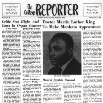 Screenshot of College Reporter article from when Dr. Martin Luther King visited Mankato