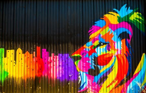 Multi colored lion painting