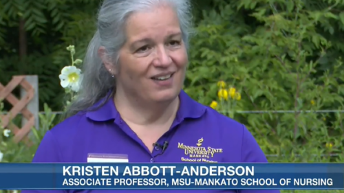 Kirsten Abbott Anderson, a School of Nursing associate professor at Minnesota State University, giving an interview for KEYC News Station