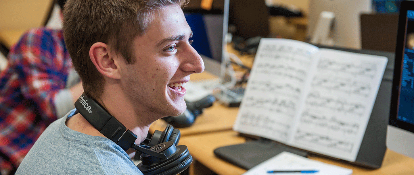 Music students working in computer lab