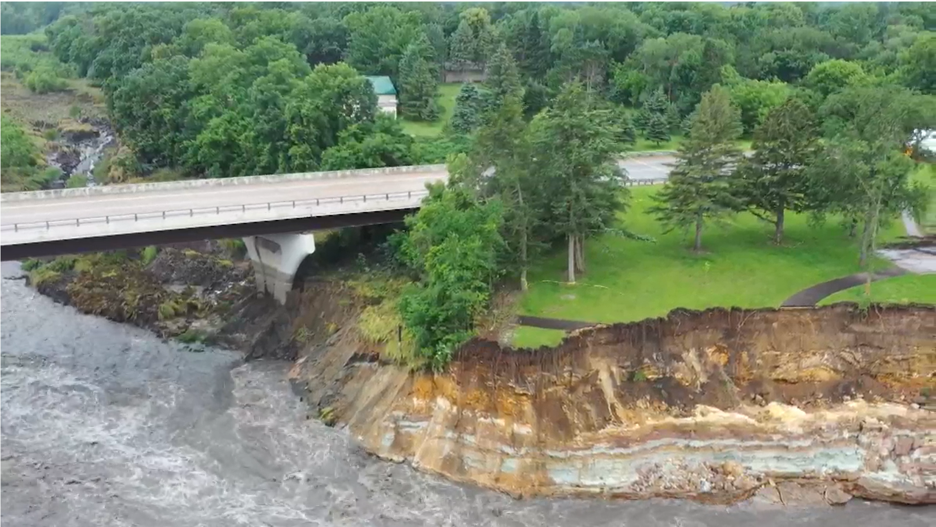 View of erosion of river bank near Rapidan Dam