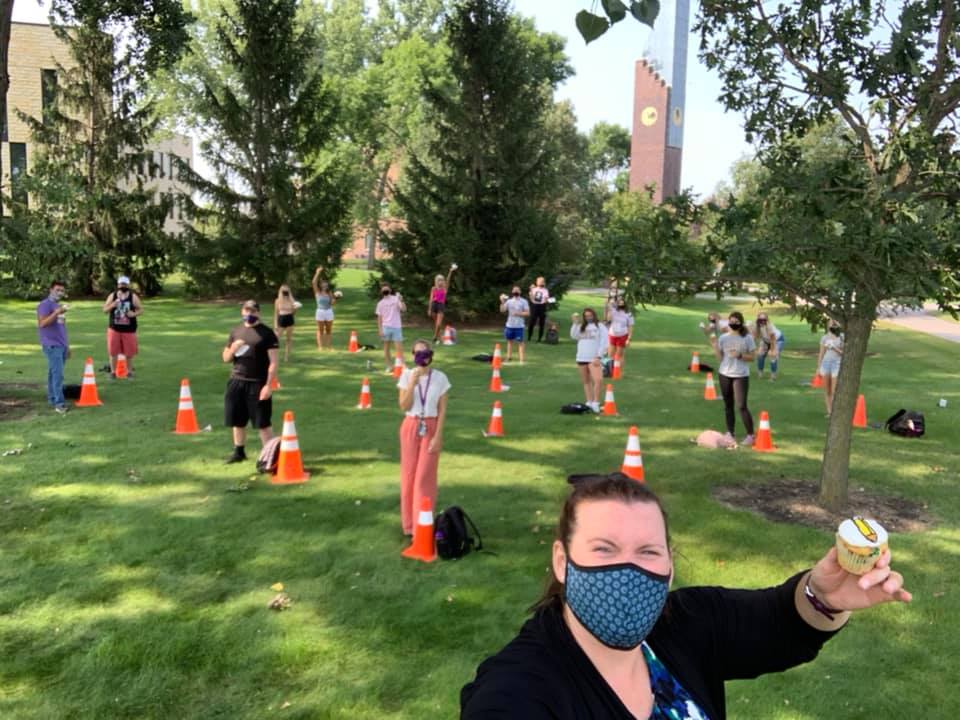 a group of people in a park