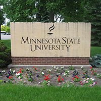 Minnesota State Mankato Stadium Road East sign at the entrance from the east