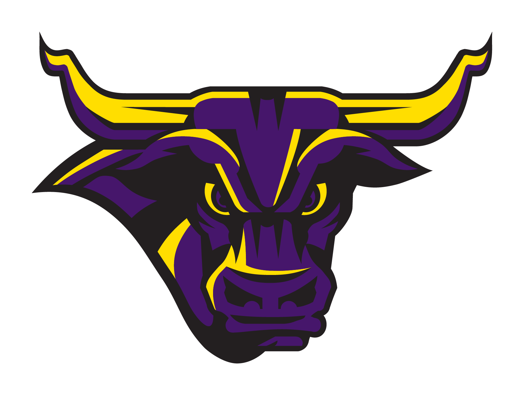 a purple and yellow bull head