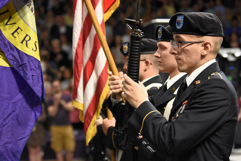 honor guard marching in for commencement