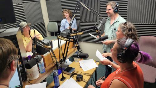 The Fountaineers KMSU Radio Drama Troupe recreating the magic of old time radio drama of the Night of the Living Dead in the KMSU radio station studio