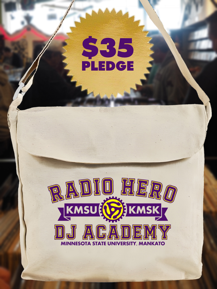 White Cotton Messenger Bag with Radio Hero DJ Academy logo