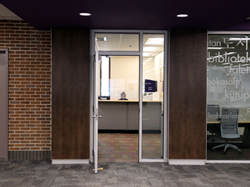 a glass door in a building