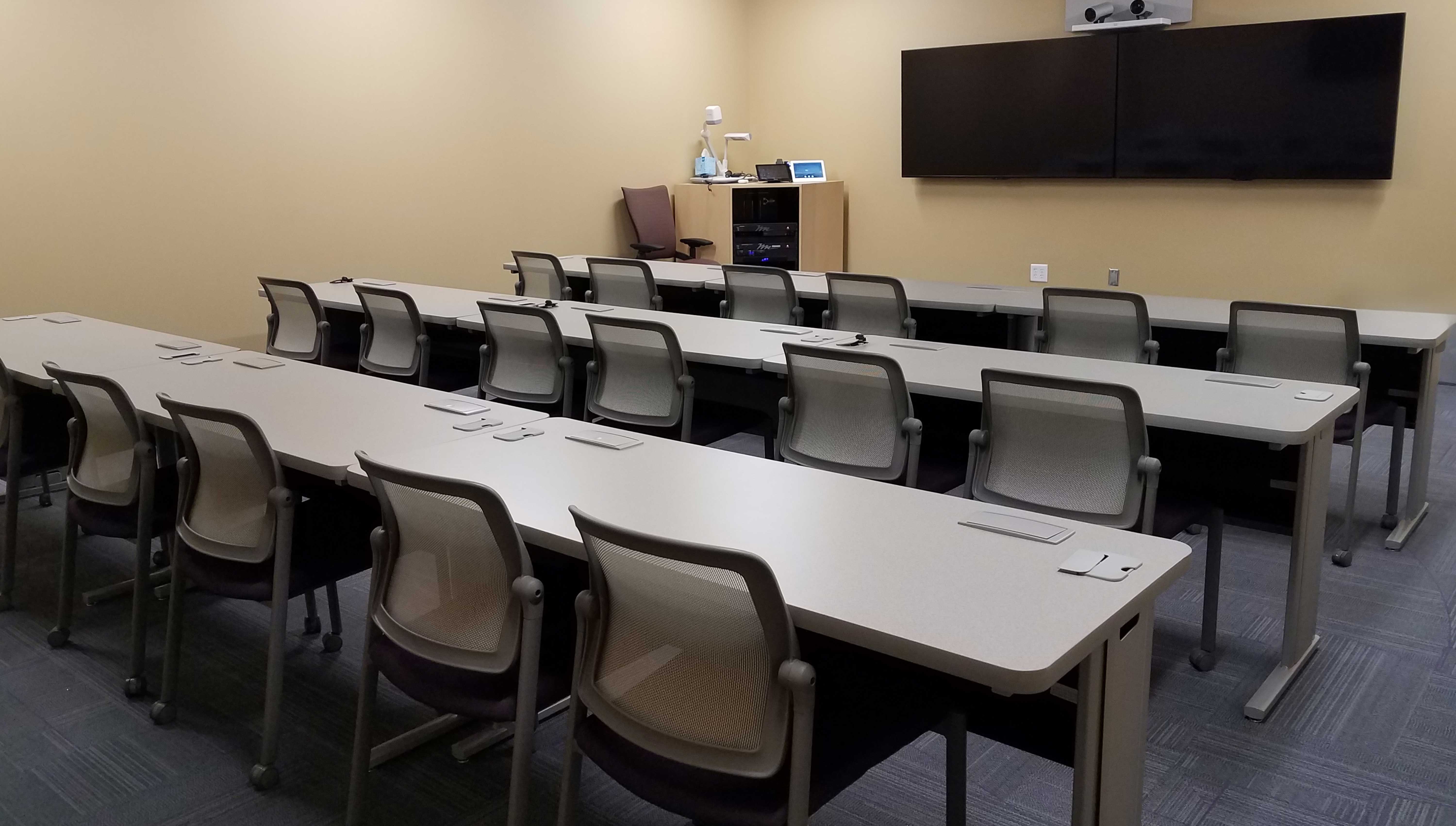 a room with tables and chairs