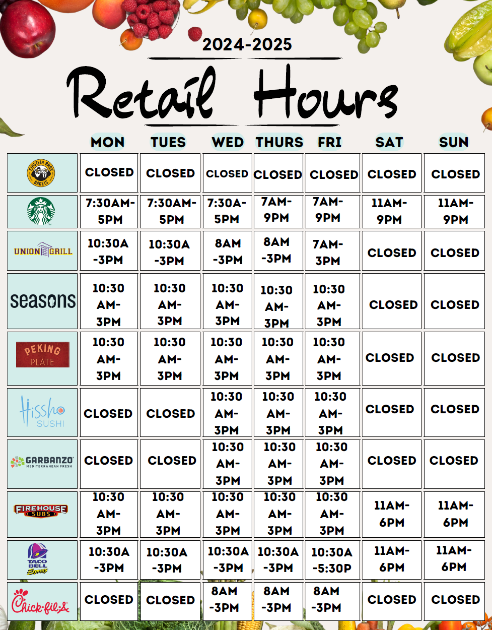 AUG 19-25 Retail Dining Schedule