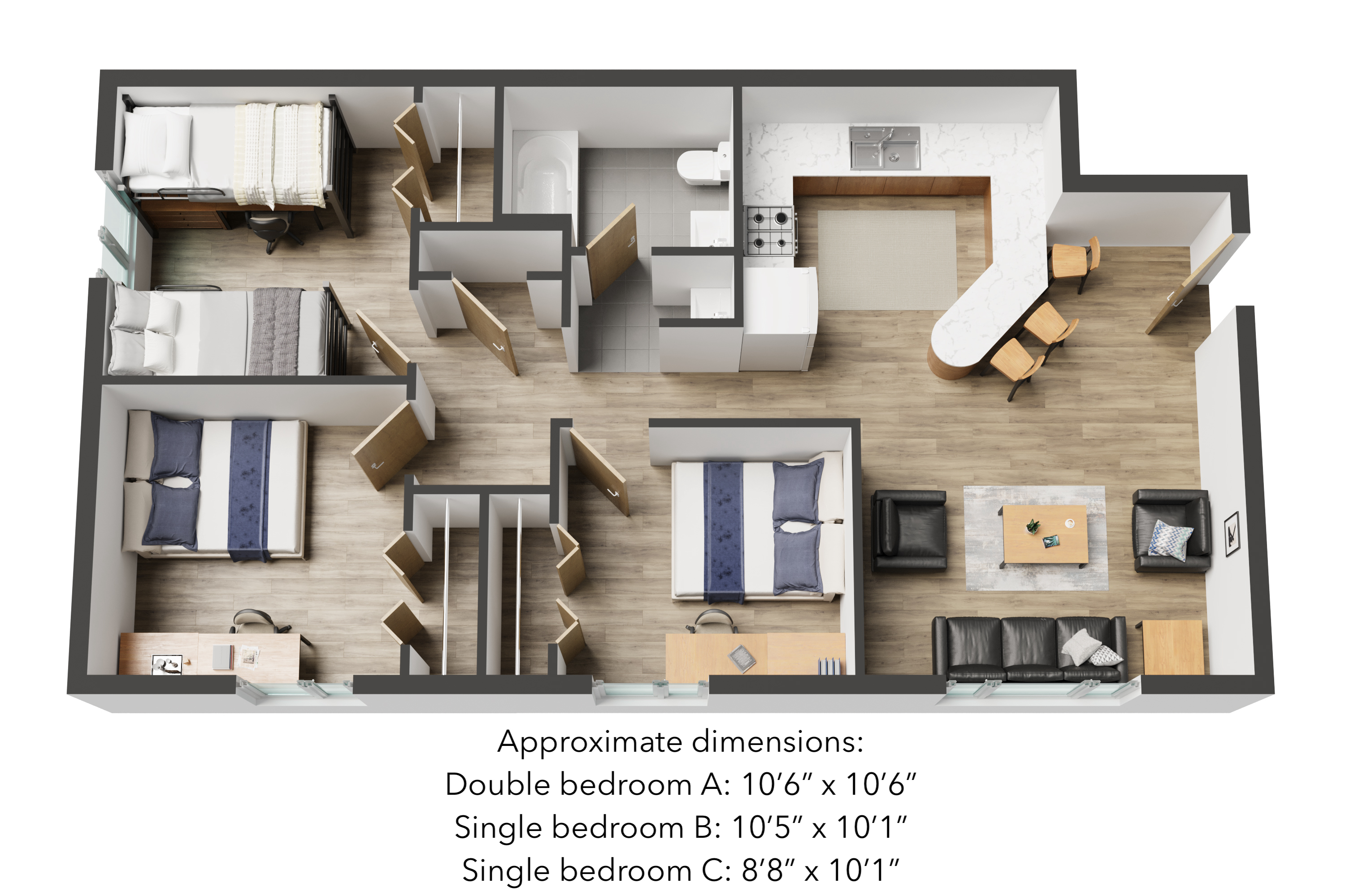 4-Person Apartment Rendering